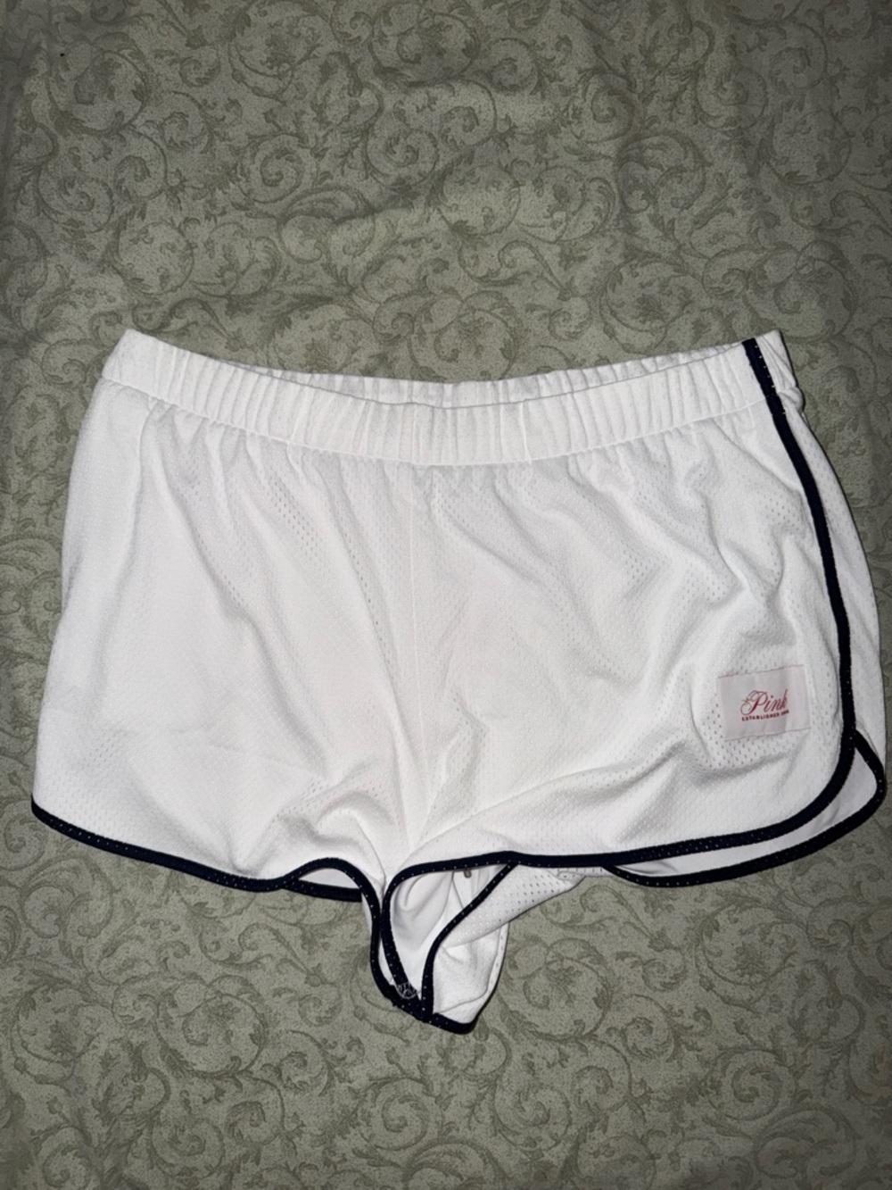 PINK Victoria's Secret White Mesh Shorts with Black Trim